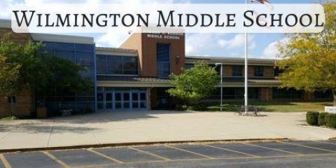 Wilmington Middle School exterior entrance view of building